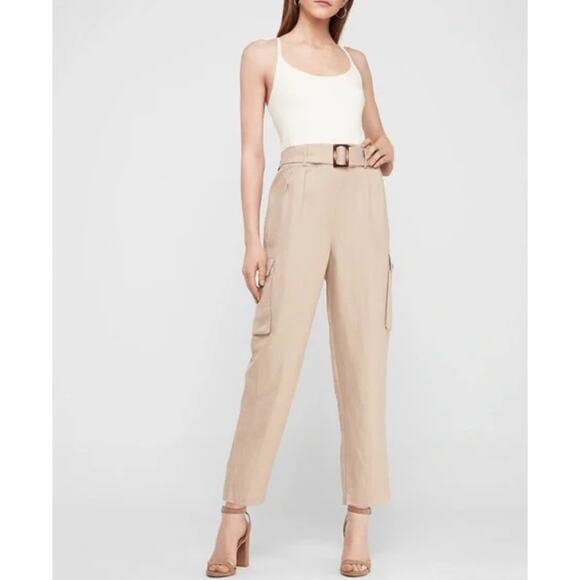 New! EXPRESS‎ Belted Linen-Blend Utility Jumpsuit, size M - Picture 2 of 16